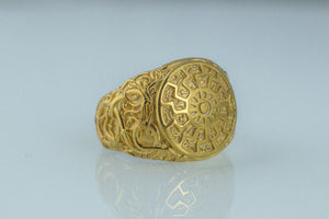 Black Sun Symbol with Urnes Style Gold Norse Ring - vikingworkshop