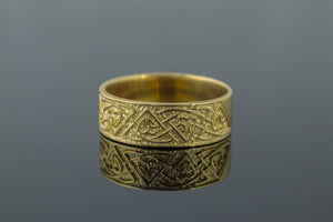 Ring with Norse Ornament Gold Viking Jewelry - vikingworkshop