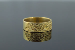 Ring with Norse Ornament Gold Viking Jewelry - vikingworkshop