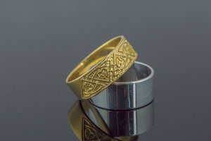 Ring with Norse Ornament Gold Viking Jewelry - vikingworkshop