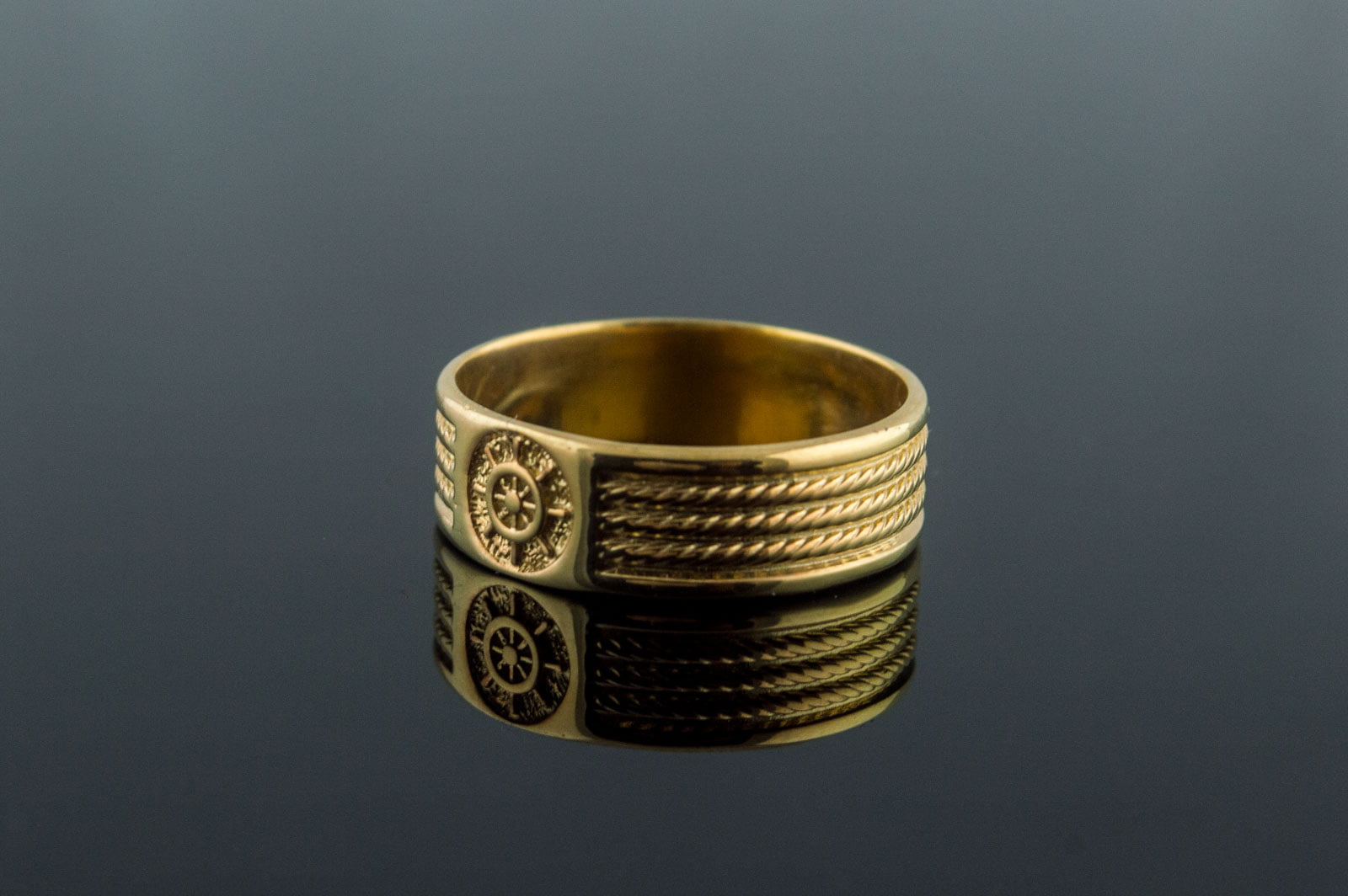 Gold Ring with Handweel Symbol Ornament Style Handmade Jewelry - vikingworkshop