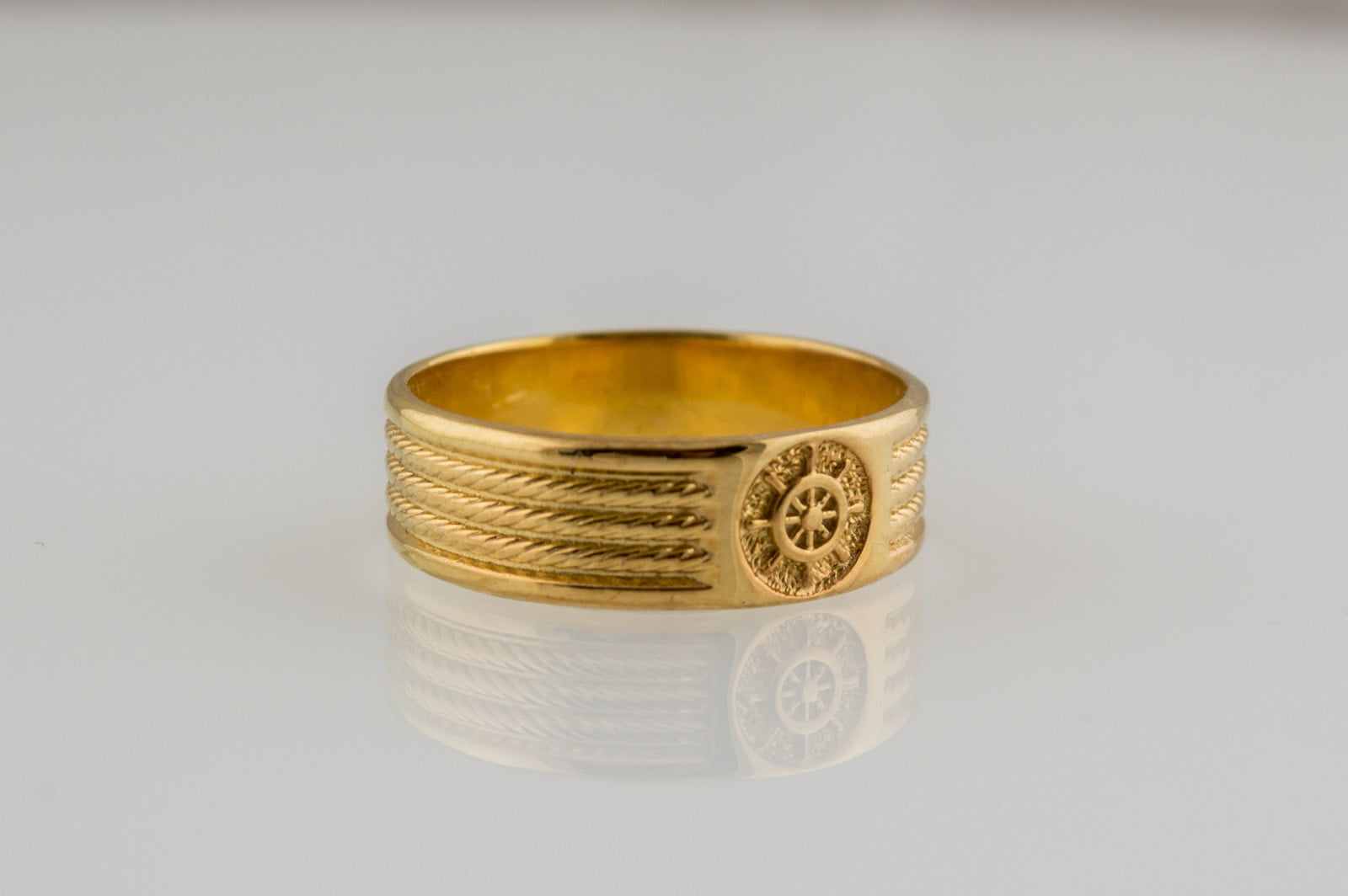 Gold Ring with Handweel Symbol Ornament Style Handmade Jewelry - vikingworkshop