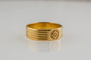 Gold Ring with Handweel Symbol Ornament Style Handmade Jewelry - vikingworkshop