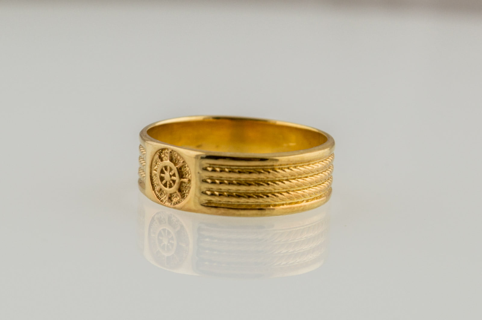 Gold Ring with Handweel Symbol Ornament Style Handmade Jewelry - vikingworkshop