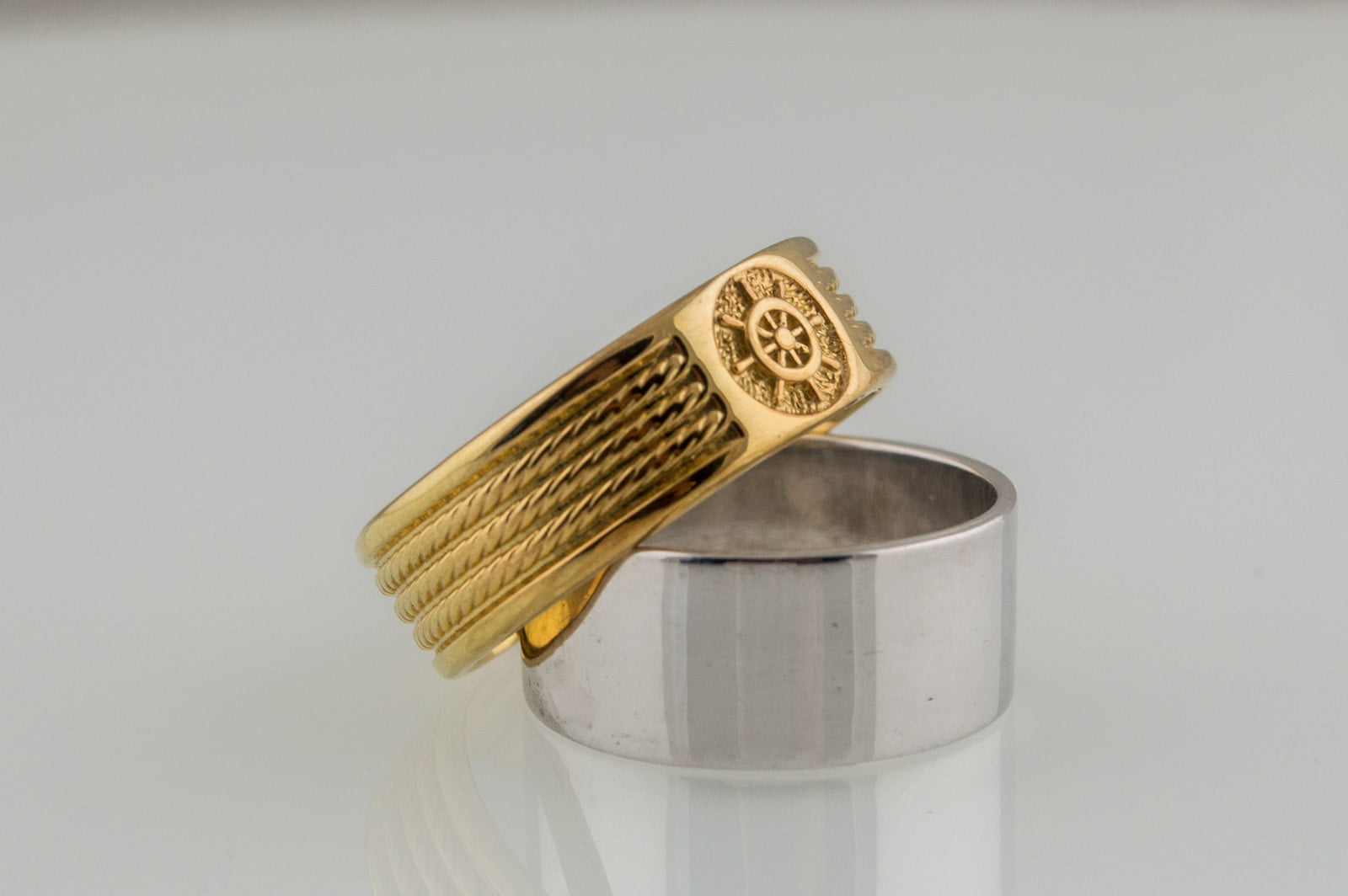 Gold Ring with Handweel Symbol Ornament Style Handmade Jewelry - vikingworkshop