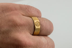 Gold Ring with Handweel Symbol Ornament Style Handmade Jewelry - vikingworkshop