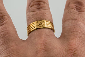 Gold Ring with Handweel Symbol Ornament Style Handmade Jewelry - vikingworkshop