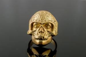 Skull Mask Ring with Ornament Gold Unique Norse Jewelry - vikingworkshop