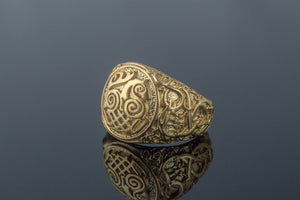 Sleipnir Symbol Ring with Urnes Style Gold Viking Jewelry - vikingworkshop