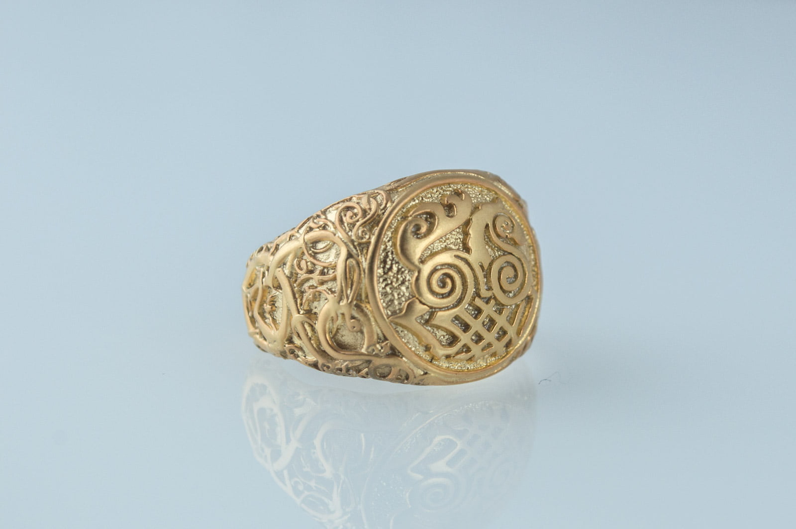 Sleipnir Symbol Ring with Urnes Style Gold Viking Jewelry - vikingworkshop