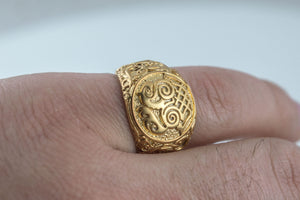 Sleipnir Symbol Ring with Urnes Style Gold Viking Jewelry - vikingworkshop