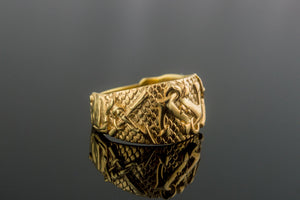 Gold Fish Ring with Anchor Symbol Handmade Unique Jewelry - vikingworkshop