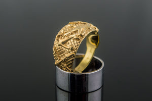 Gold Fish Ring with Anchor Symbol Handmade Unique Jewelry - vikingworkshop