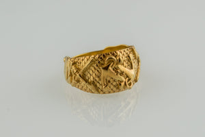 Gold Fish Ring with Anchor Symbol Handmade Unique Jewelry - vikingworkshop