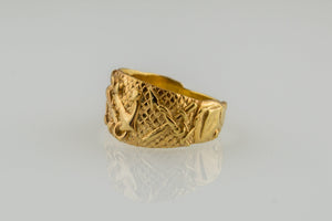 Gold Fish Ring with Anchor Symbol Handmade Unique Jewelry - vikingworkshop