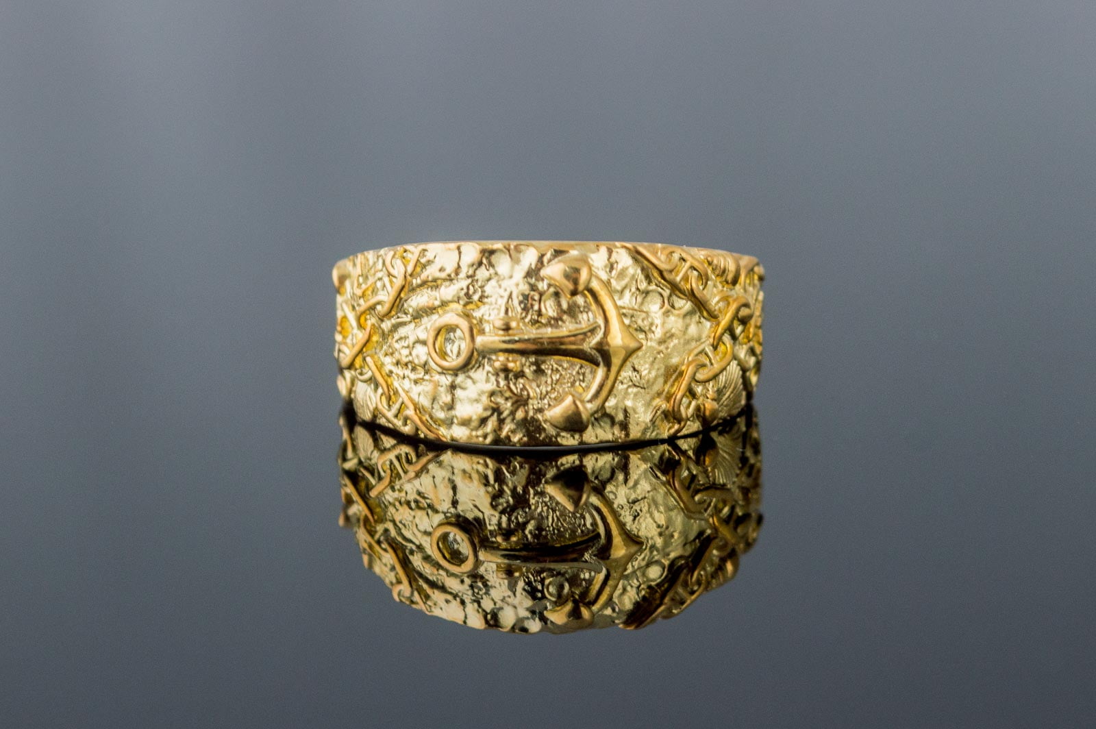 Ring with Anchor Symbol Gold Handmade Unique Jewelry - vikingworkshop