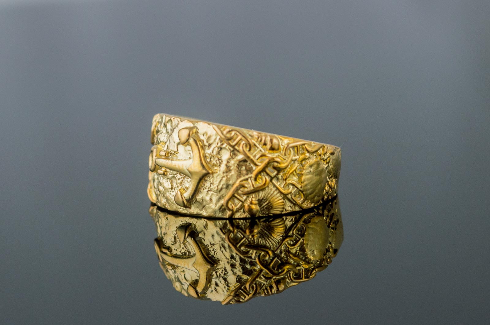 Ring with Anchor Symbol Gold Handmade Unique Jewelry - vikingworkshop