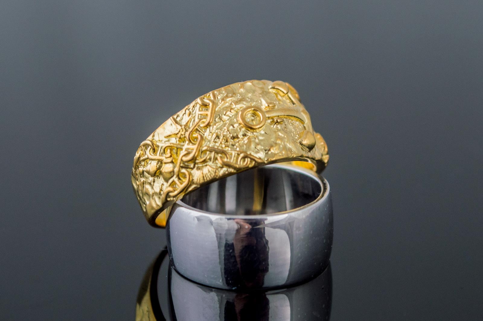 Ring with Anchor Symbol Gold Handmade Unique Jewelry - vikingworkshop