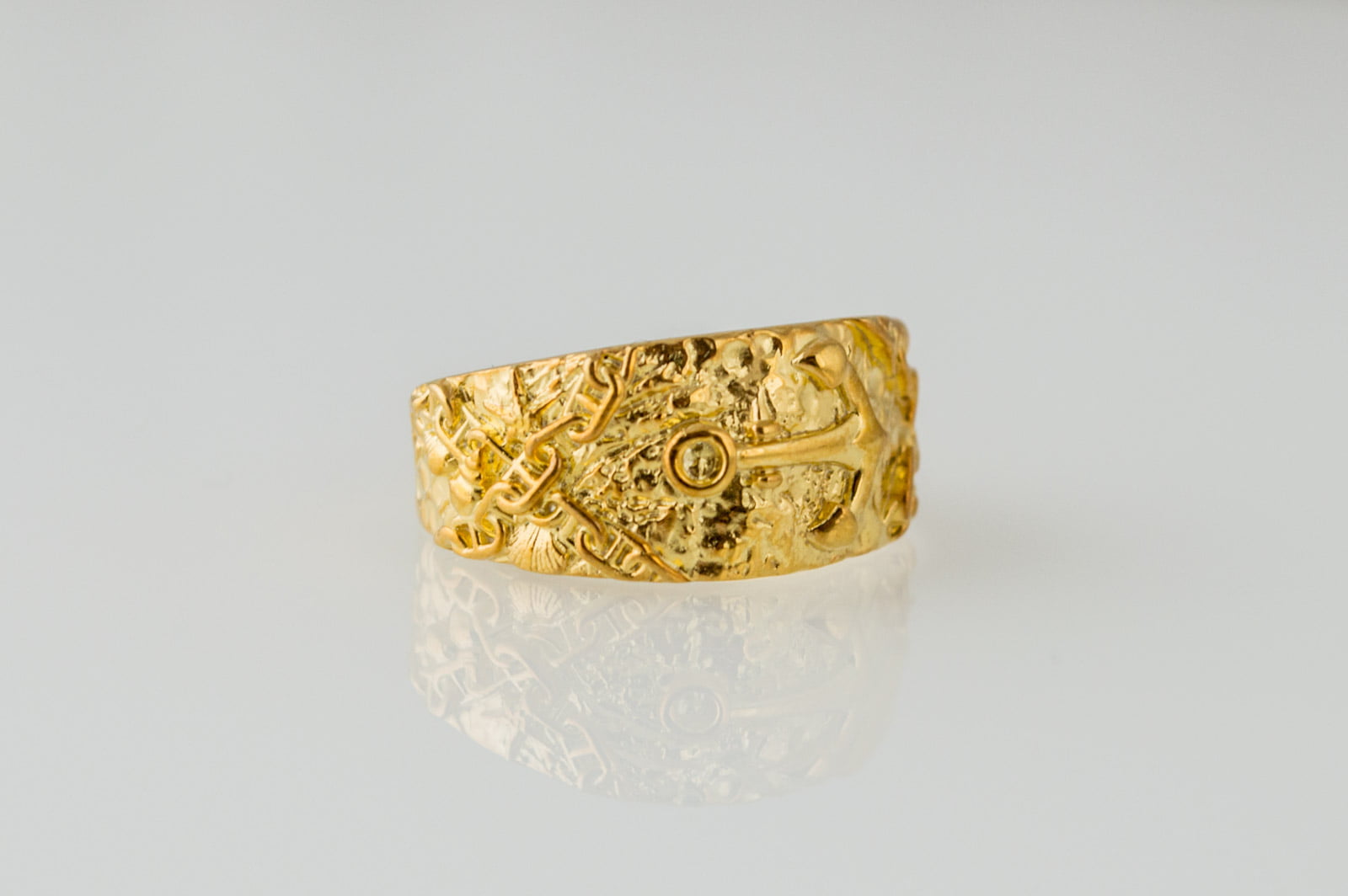 Ring with Anchor Symbol Gold Handmade Unique Jewelry - vikingworkshop