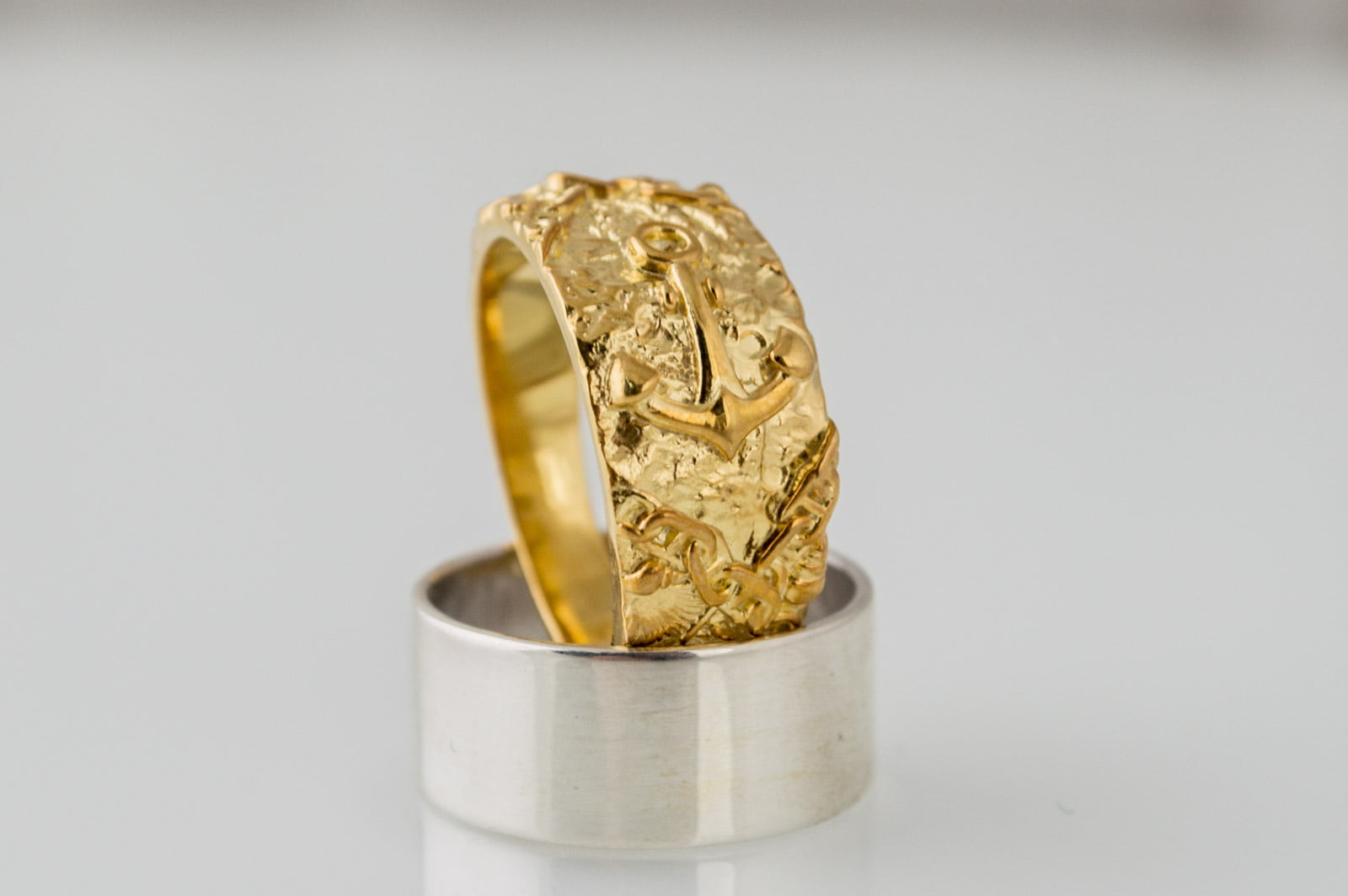 Ring with Anchor Symbol Gold Handmade Unique Jewelry - vikingworkshop