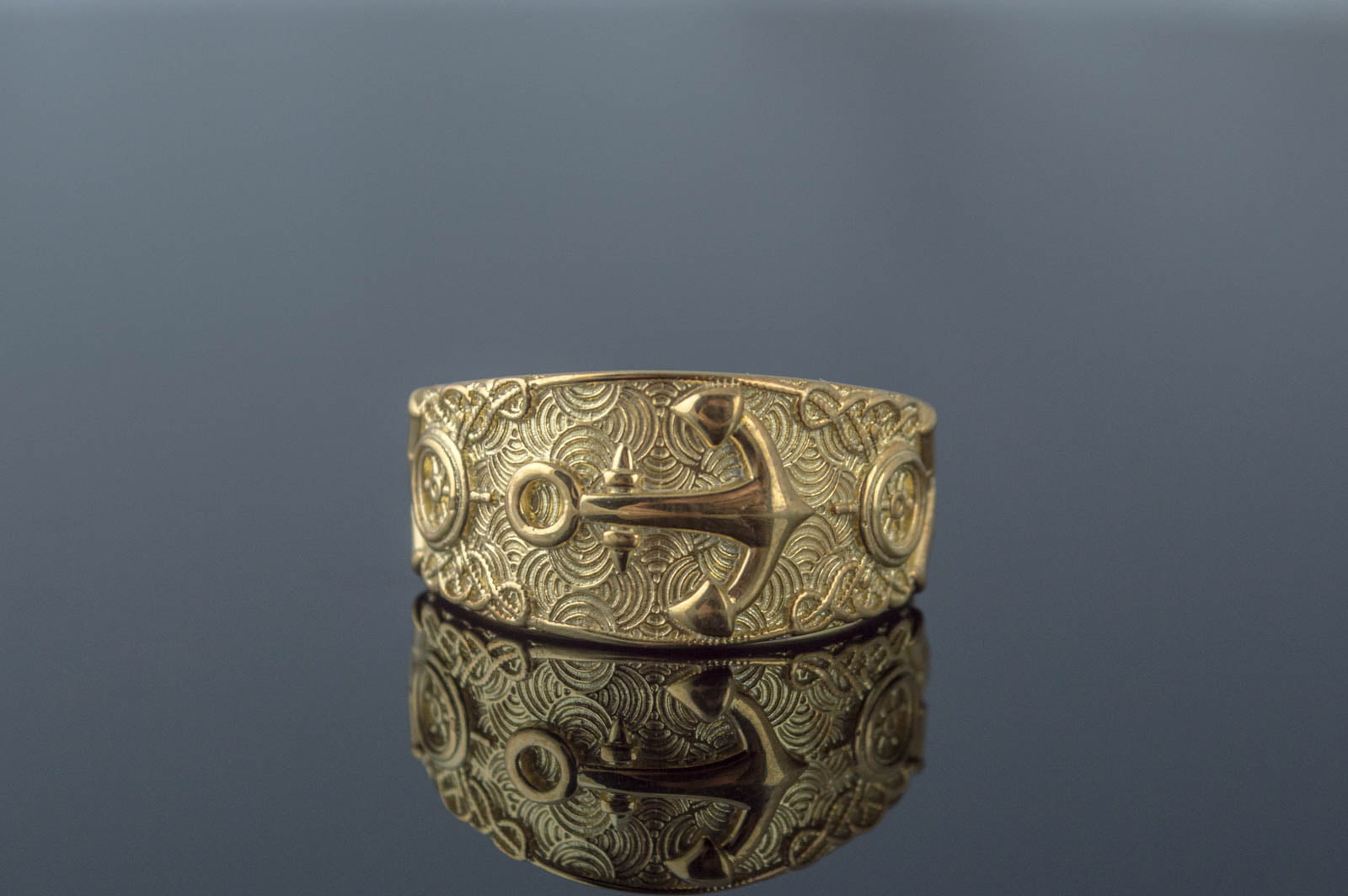 Unique Ring with Anchor Symbol Gold Handcrafted Jewelry - vikingworkshop