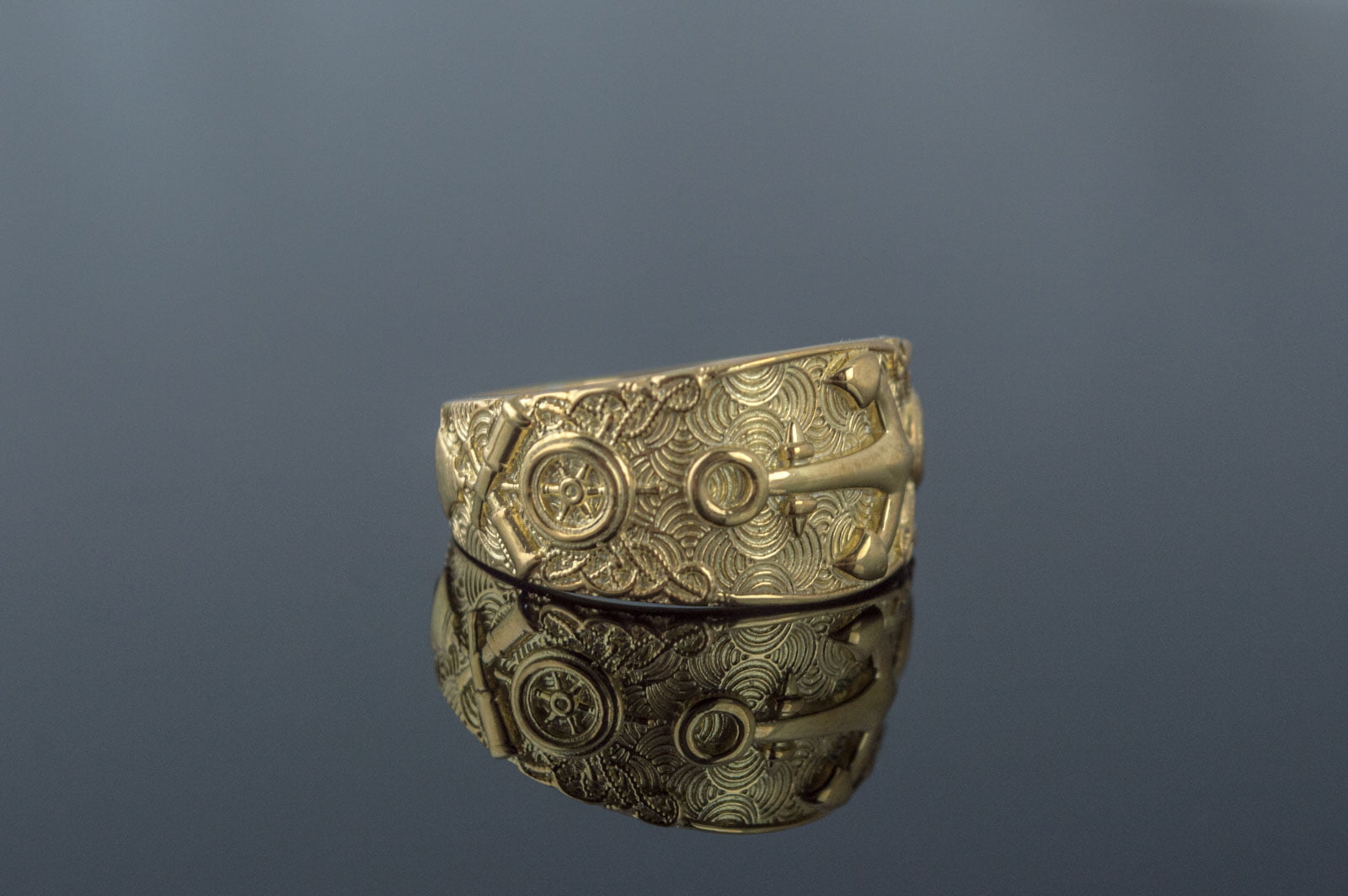 Unique Ring with Anchor Symbol Gold Handcrafted Jewelry