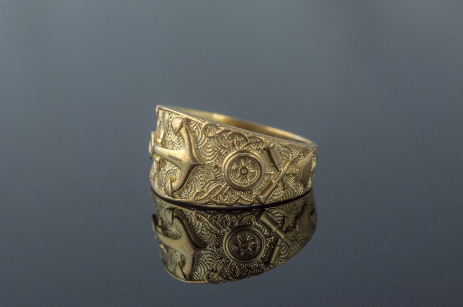 Unique Ring with Anchor Symbol Gold Handcrafted Jewelry - vikingworkshop