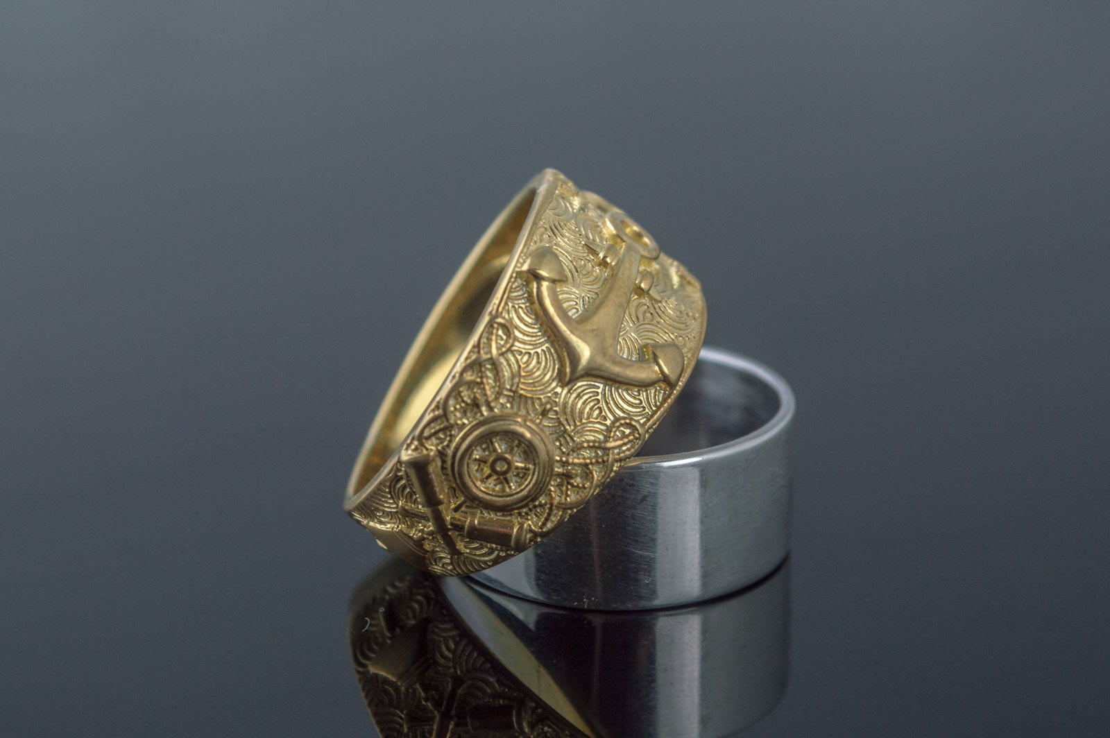 Unique Ring with Anchor Symbol Gold Handcrafted Jewelry - vikingworkshop