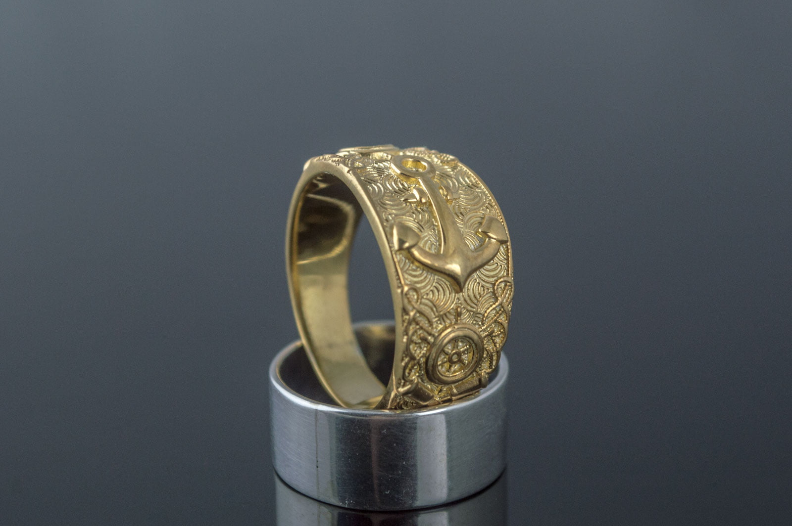 Unique Ring with Anchor Symbol Gold Handcrafted Jewelry - vikingworkshop