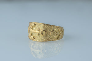 Unique Ring with Anchor Symbol Gold Handcrafted Jewelry - vikingworkshop