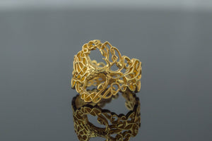 Yggdrasil Ring with Ornament Gold Unique Norse Jewelry - vikingworkshop