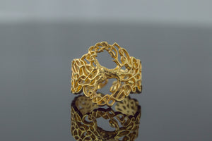 Yggdrasil Ring with Ornament Gold Unique Norse Jewelry - vikingworkshop