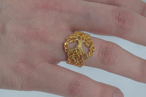 Yggdrasil Ring with Ornament Gold Unique Norse Jewelry - vikingworkshop