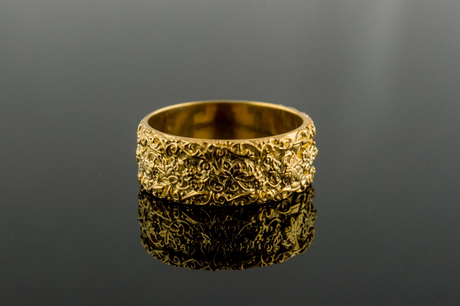 Gold Ring with Flower Ornament Unique Handmade Jewelry - vikingworkshop