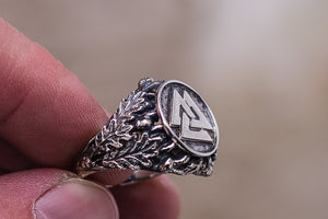 Valknut Ring with Oak Leaves and Acorns Sterling Silver Viking Ring - vikingworkshop