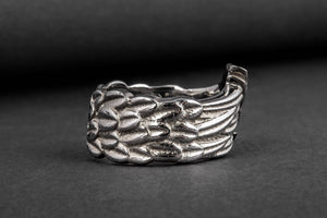 Ring with Raven Feathers Sterling Silver Ring Ruthenium Plated Handcrafted Norse Jewelry - vikingworkshop