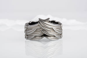 Ring with Raven Feathers Sterling Silver Ring Ruthenium Plated Handcrafted Norse Jewelry - vikingworkshop