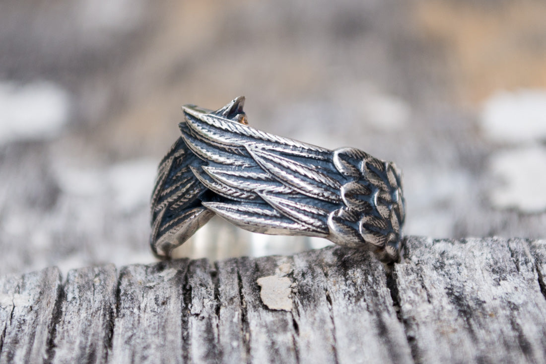 Raven Feathers Sterling Silver Norse Ring