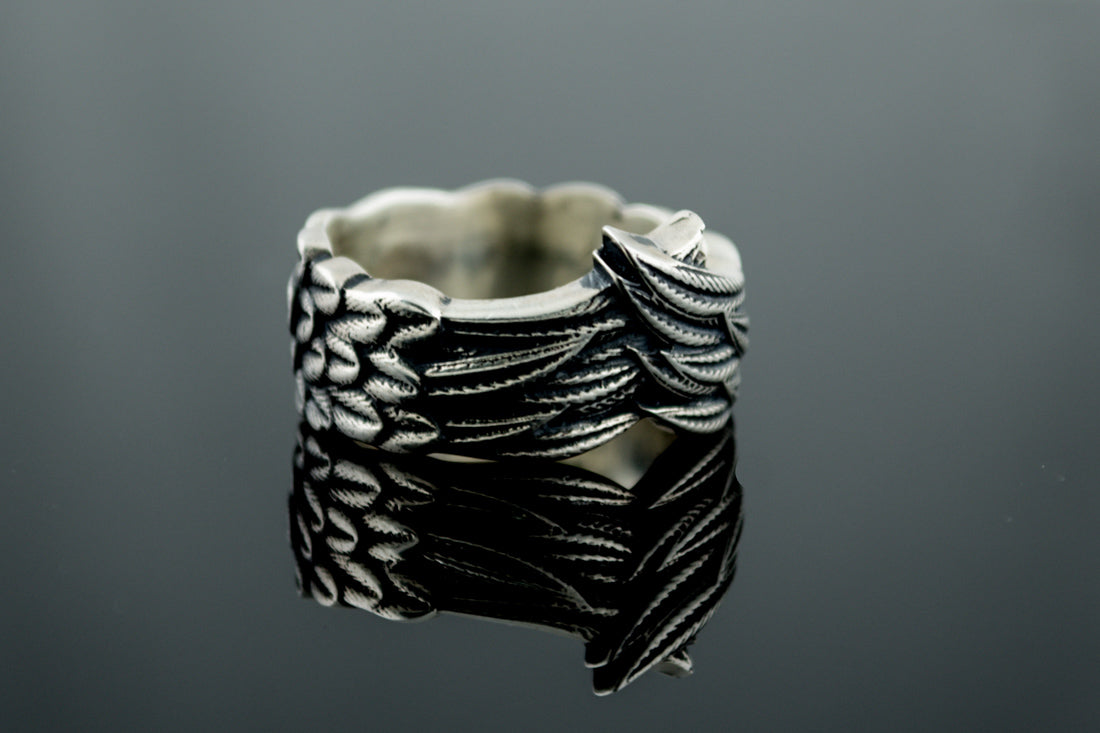 Raven Feathers Sterling Silver Norse Ring - vikingworkshop