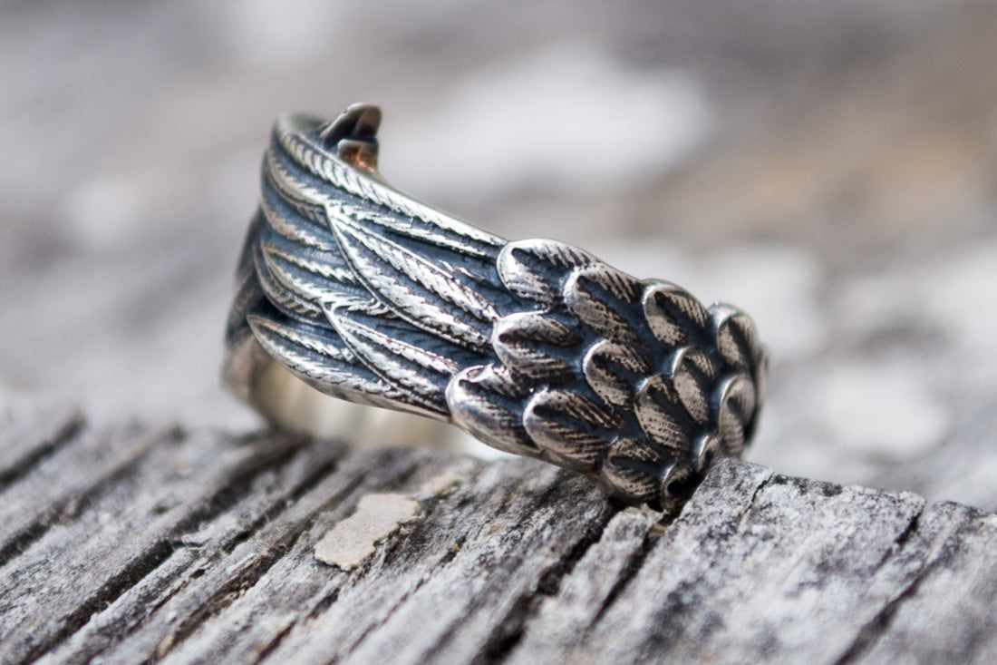 Raven Feathers Sterling Silver Norse Ring