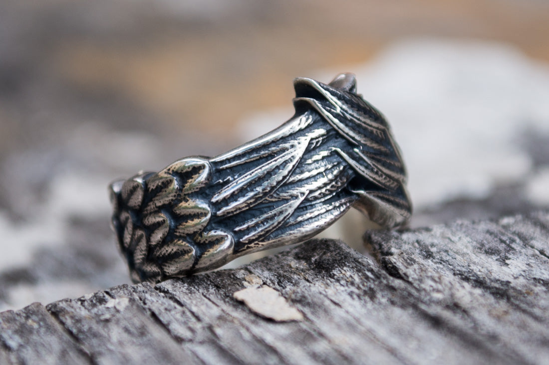 Raven Feathers Sterling Silver Norse Ring - vikingworkshop