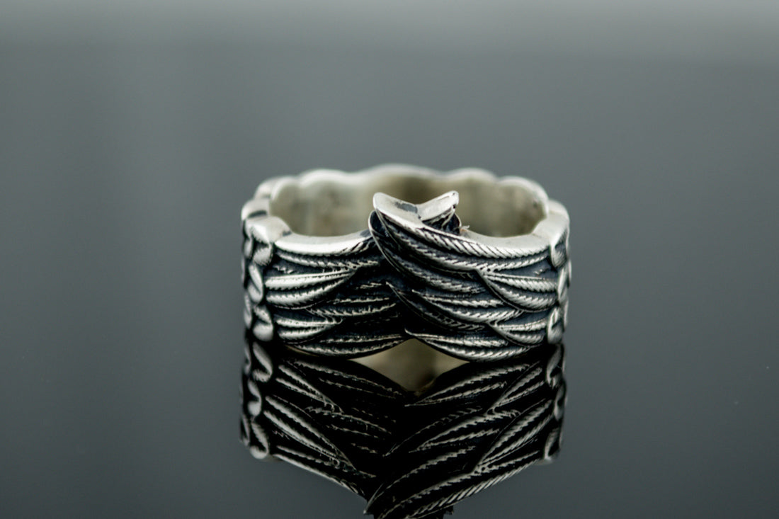 Raven Feathers Sterling Silver Norse Ring - vikingworkshop