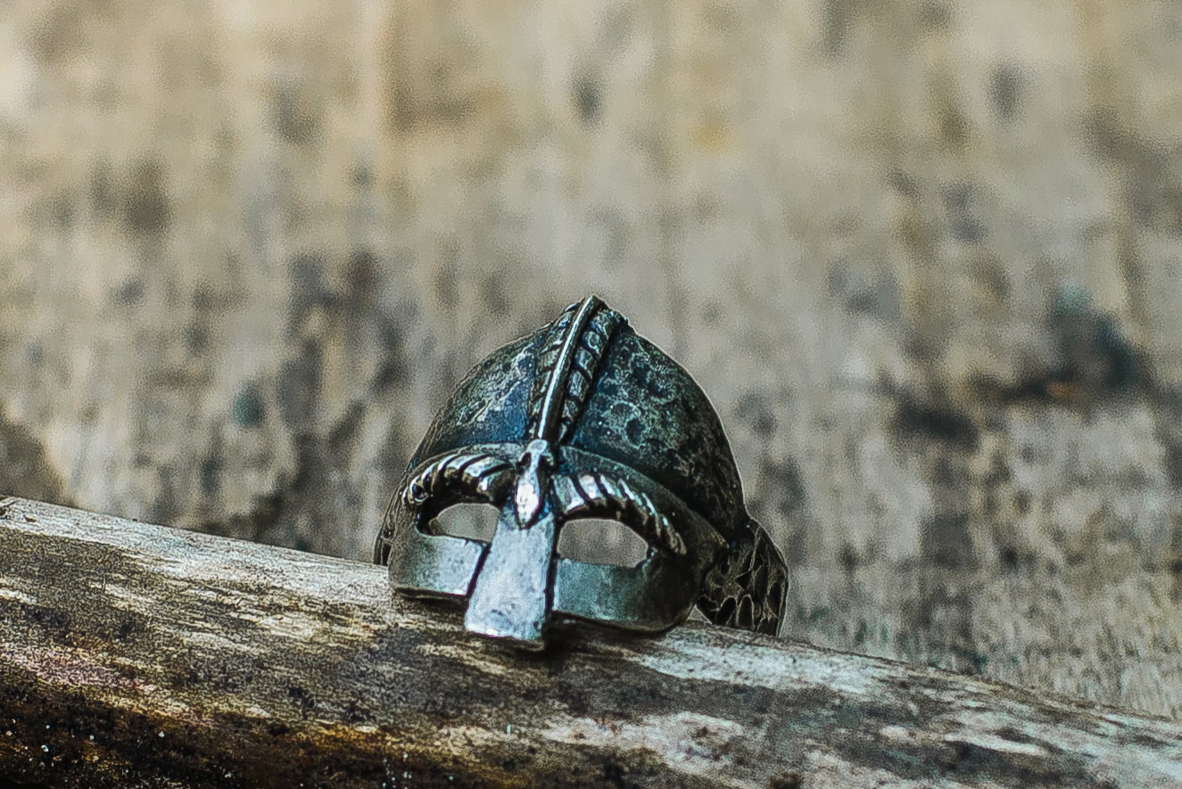 Viking Helmet Sterling Silver Unique Ring Viking Jewelry - vikingworkshop