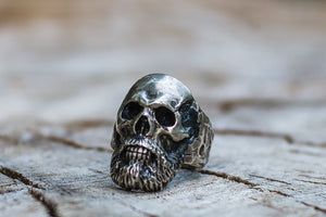 Bearded Skull Sterling Silver Unique Ring Biker Jewelry - vikingworkshop