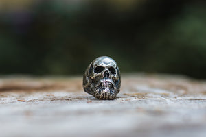 Bearded Skull Sterling Silver Unique Ring Biker Jewelry - vikingworkshop