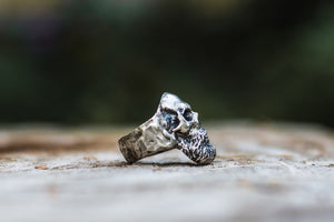 Bearded Skull Sterling Silver Unique Ring Biker Jewelry - vikingworkshop