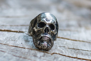 Bearded Skull Sterling Silver Unique Ring Biker Jewelry - vikingworkshop