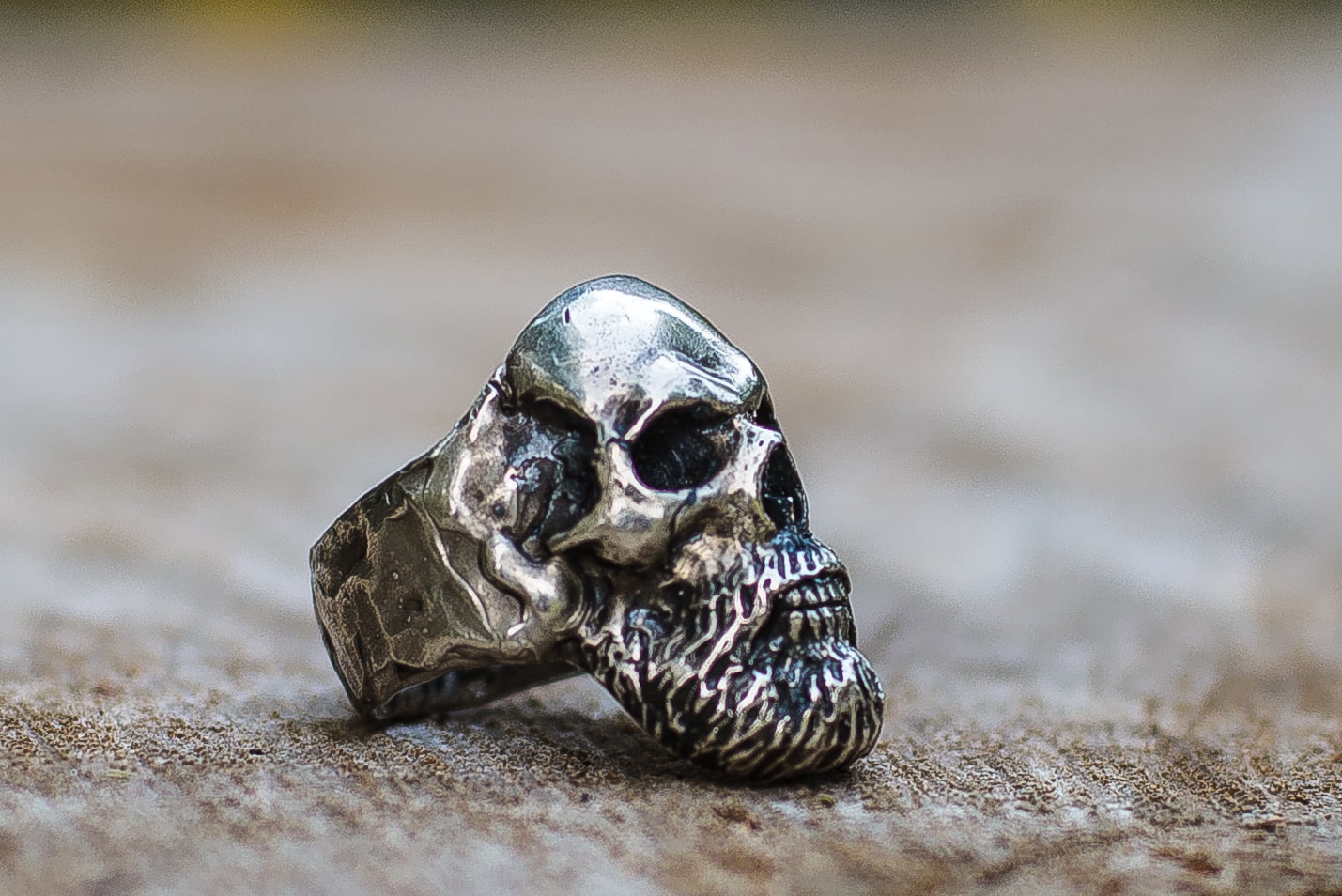 Bearded Skull Sterling Silver Unique Ring Biker Jewelry - vikingworkshop