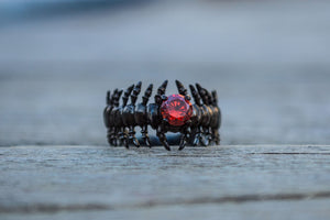 Backbone Ring with Garnet Sterling Silver Ruthenium Plated Handcrafted Unique Jewelry - vikingworkshop