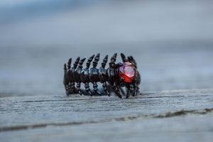 Backbone Ring with Garnet Sterling Silver Ruthenium Plated Handcrafted Unique Jewelry - vikingworkshop